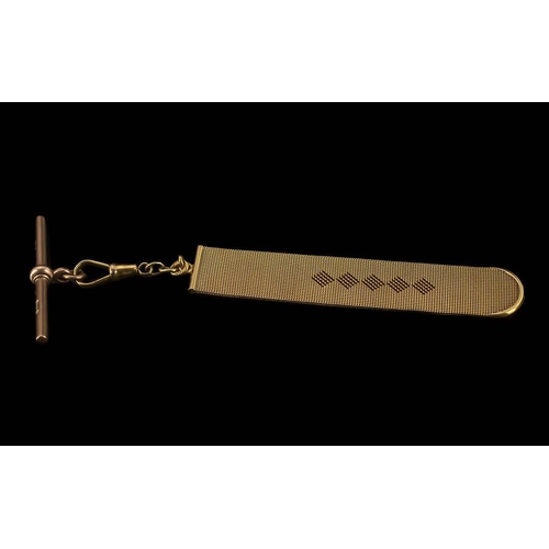 73A - Antique Period 9ct Gold T-Bar and Mesh Watch Fob. Full Hallmark for 9.375 and 9ct to Fob. Weight 13.... 