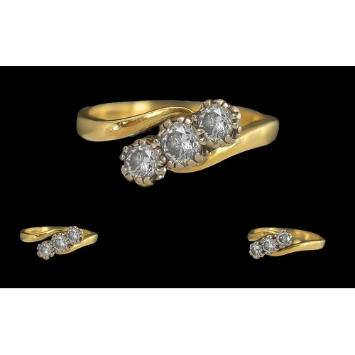 86 - Ladies 18ct Gold 3 tone Diamond Set Ring, Full Hallmark to Interior of Shank, The 3 Faceted Diamonds... 