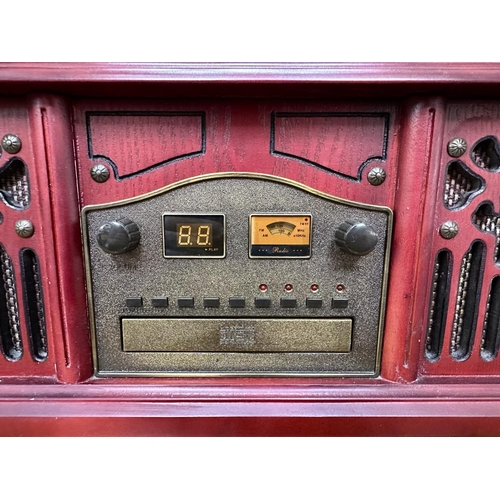 1044 - Retro Style Prolectrix Turntable, AM/FM Radio with CD and Cassette Player, mahogany coloured finish,... 