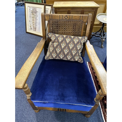 1058 - Early 20th Century Three Piece Bergere Suite, cane backs, cushion seats with back cushions, upholste... 