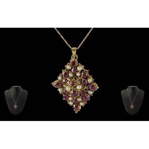 12A - Antique Period Early to Mid 19th Century Excellent Quality 11ct Gold Garnet and Pearl Set Pendant, W... 