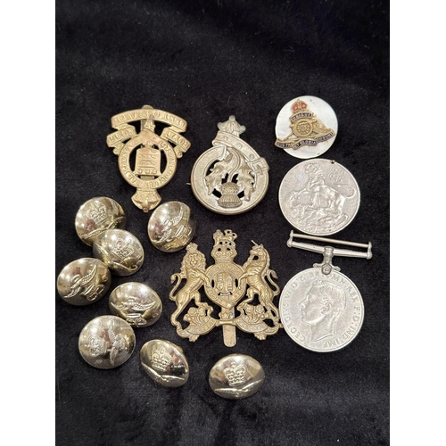 1329 - Collection of Military Brass Buttons, Cap Badges etc.