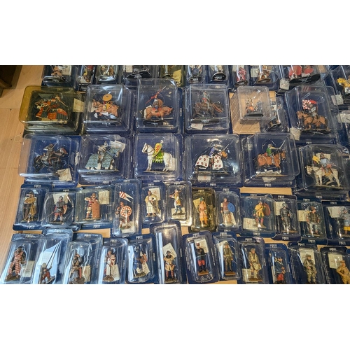 1350 - Four Boxes of Delprado Die Cast Models, to include Knights on Horseback, military soldiers, uniforme... 