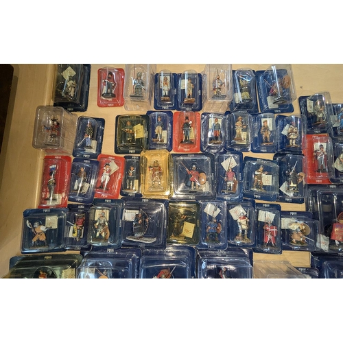 1350 - Four Boxes of Delprado Die Cast Models, to include Knights on Horseback, military soldiers, uniforme... 