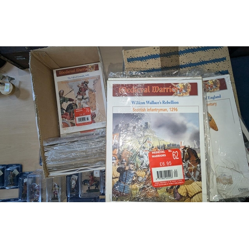 1350 - Four Boxes of Delprado Die Cast Models, to include Knights on Horseback, military soldiers, uniforme... 