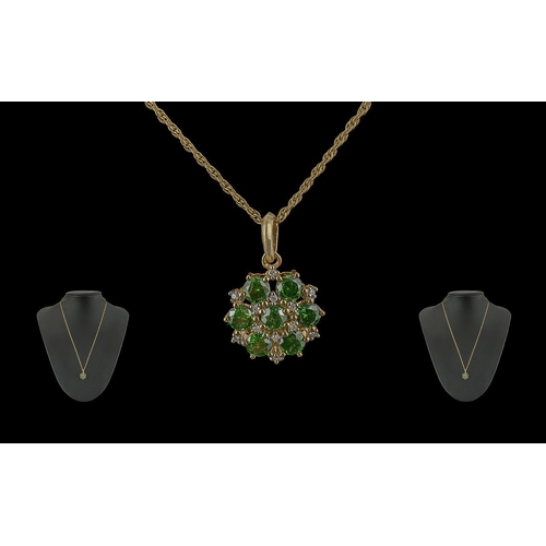 136A - 9ct Gold Green & White Diamond Pendant & Chain, est. Diamond 1.5ct, weight 3.70 grams.