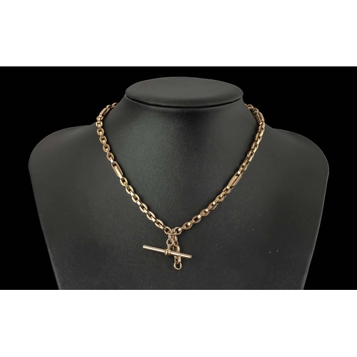 137 - Antique Period Excellent Double 9ct Gold Albert Chain, Well Designed, With T-Bar and Lobster Claw Cl... 