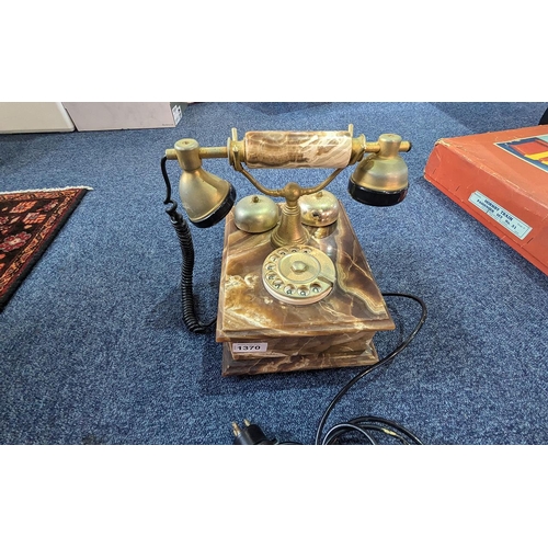 1370 - Vintage American Marble Telephone, marble base with cradle for handset, and twin brass ringers.