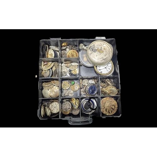 1391 - Plastic Box Containing Watch Parts & Faces.  Large collection of parts and faces ideal for repairs a... 