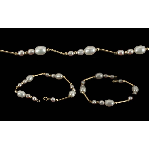 159A - Quality Pearl Necklace Together with a 9ct Gold & Pearl Bracelet. ( 2 ) Items In Total. Bracelet Len... 