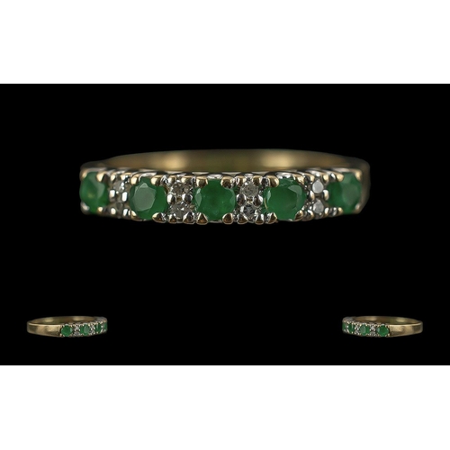 174 - 9ct Gold Emerald & Diamond Half Eternity Ring, weight 1.92 grams, ring size L.