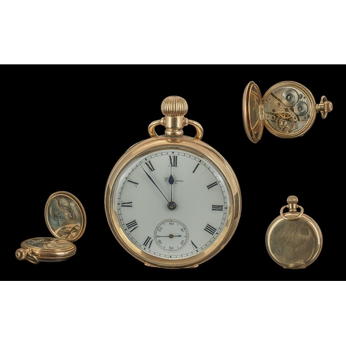 184 - Waltham 10ct Gold Filled Keyless Open Faced Pocket Watch, Guaranteed to be of Two Plates of 10ct Gol... 