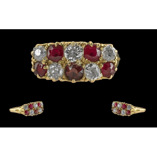 22 - Antique Period - 18ct Gold Diamond and Ruby Set Dress Ring of Pleasing Design, Full Hallmark for Bir... 