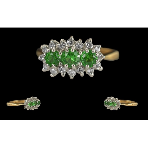 222 - Ladies 18ct Gold Attractive Emerald and Diamond Set Ring, Full Hallmark to Interior of Shank, The Em... 