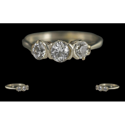 228 - Ladies 18ct White Gold 3 Stone Diamond Set Ring, Marks Rubbed but Tests 18ct. The Well Matched Diamo... 