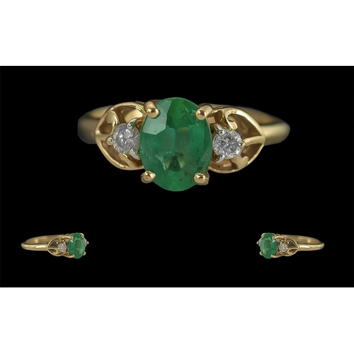 229 - Ladies 9ct Gold Pleasing Emerald and Diamond Set Ring, Full Hallmark to Interior of Shank. The Large... 