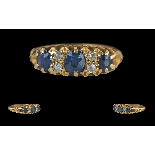 230 - Edwardian Period 1901 - 1910 Ladies 18ct Gold Sapphire and Diamond Set Ring, Raised Open Setting, Fu... 