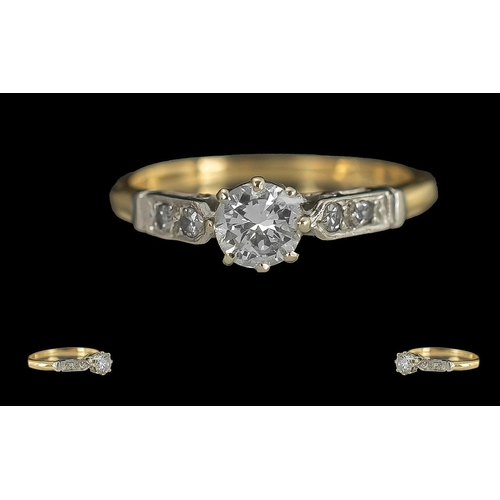 233 - Ladies 18ct Gold Single Stone Diamond Set Ring, with Diamond Set Shoulders, Marked Platinum and 18ct... 