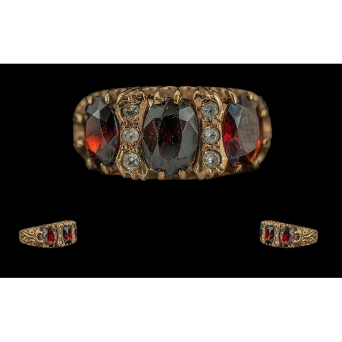 242 - Ladies 9ct Gold Garnet and Diamond Set Ring, Full Hallmark to Interior of Shank, The Large Faceted G... 