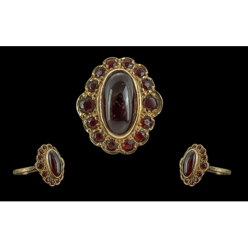 248 - Antique Period 9ct Garnet Set Ring, Full Hallmark to Interior of Shank, The Red Garnets of Pleasing ... 