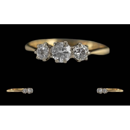 255 - Ladies 18ct Gold Attractive 3 Stone Diamond Set Ring. c.1920's. Marked 18ct to Interior of Shank. Th... 