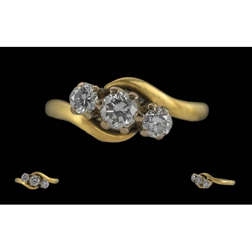 260 - Ladies 18ct Gold 3 Stone Diamond Set Ring. Full Hallmark to Interior of Shank. The Trio of Round Fac... 