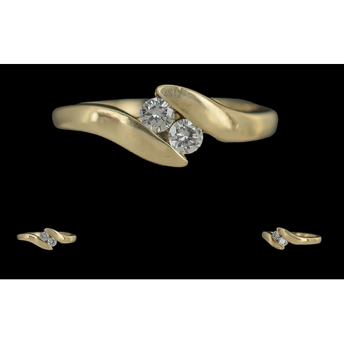 288 - Ladies Attractive 15ct Gold Two Stone Diamond Set Ring, Marked 15ct to Interior of Shank, The Two Ro... 