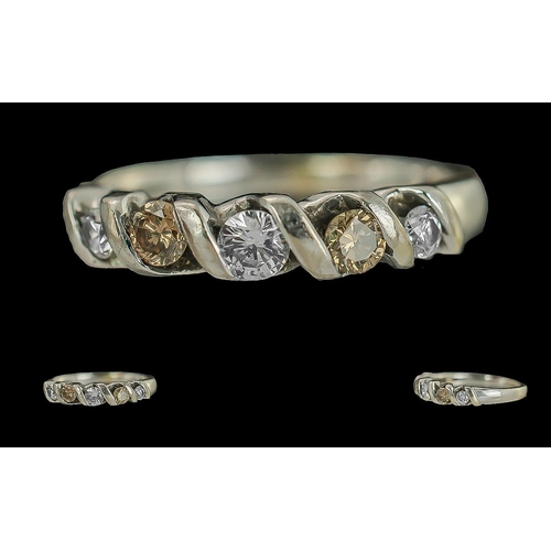 289 - Ladies 18ct White Gold Set with White and Golden Diamond Contemporary Dress Ring, Marked 750 to Inte... 