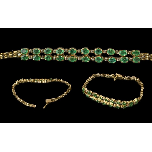 31 - Ladies - Pleasing Quality 14ct Gold Emerald and Diamond Set Bracelet of Pleasing Design / Form. The ... 