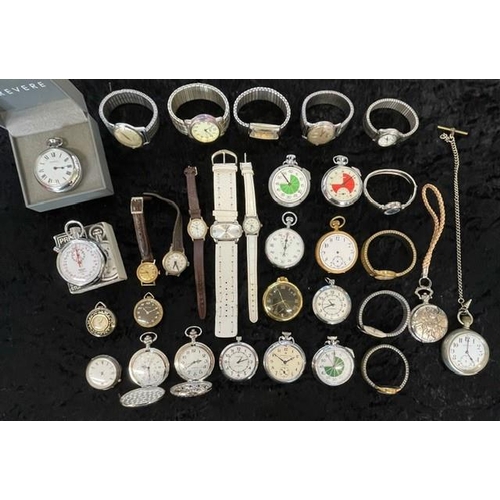 310A - Box of Ladies & Gent's Wristwatches & Pocket Watches, leather and bracelet straps, makes include Lim... 