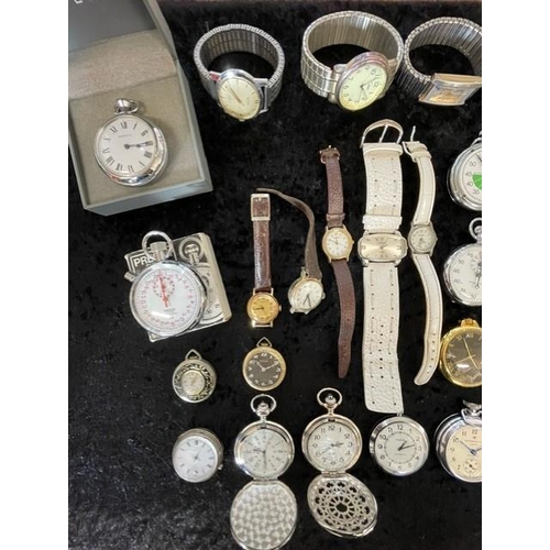 310A - Box of Ladies & Gent's Wristwatches & Pocket Watches, leather and bracelet straps, makes include Lim... 