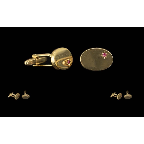 334 - ( 2 ) Gents Pair of Cufflinks. Comprises 1/ Butwell and Jones Ltd Gold Plated with Real Rubies Cuffl... 