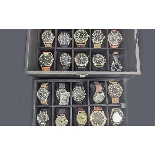 344 - Quantity of Gentlemen's Fashion Wristwatches, 46 in total, leather and bracelet straps, various make... 