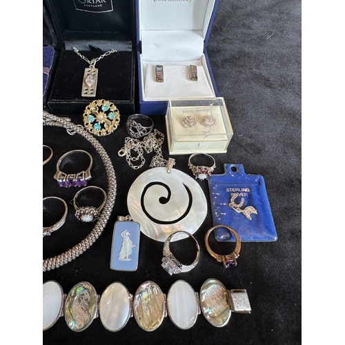 346 - Mixed Bag of Silver Jewellery, Includes Necklaces, Bangle, Rings, Ortak, Paul Kennedy Earrings etc, ... 