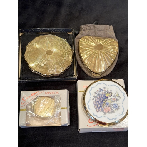 395A - Collection of Stratton Compacts + Mini Stratton Pill Box + Heart Shaped Compact - Please See Photos.