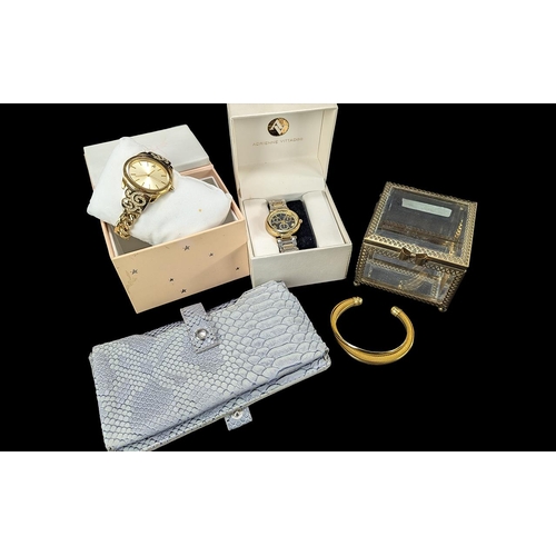 455 - Small Mixed Lot to include two fashion watches, bangle, mirror bottomed small casket and a phone cas... 