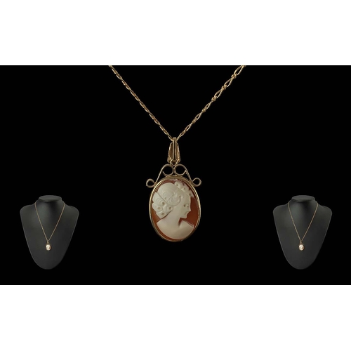 496 - Ladies 9ct Gold Cameo and 9ct Gold Necklace. Necklace Is Stamped for 9ct, The Pendant Is Unmarked bu... 