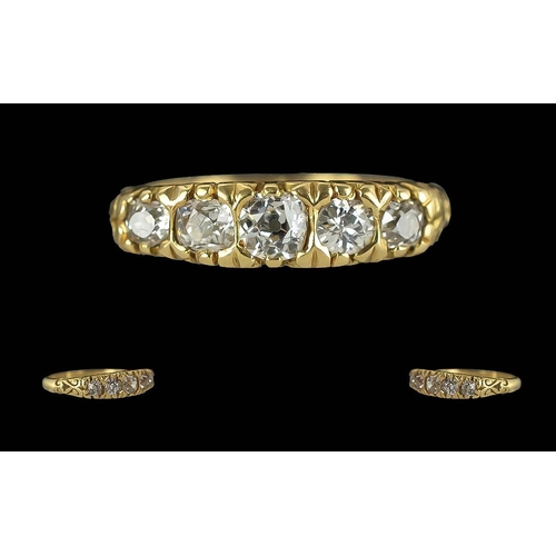 4A - Antique Period - Pleasing Quality Ladies 18ct Gold 5 Stone Diamond Set Ring, Raised Pave Set, Full H... 