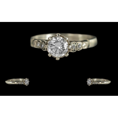 58 - Ladies - Platinum Diamond Set Ring, Marked to Interior 950 Platinum, The Central Faceted Diamonds of... 