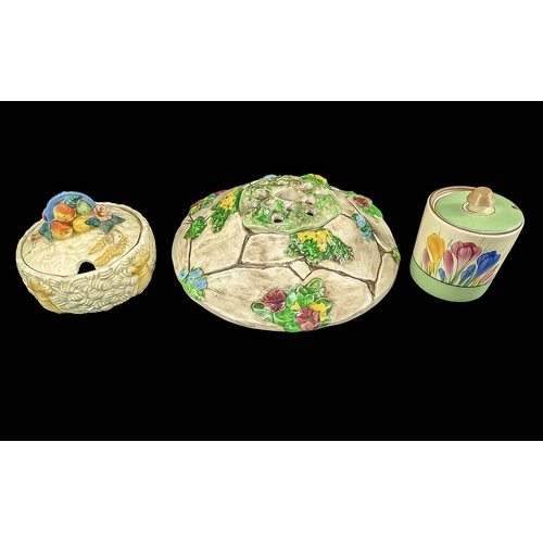 589 - Clarice Cliff - Two Pieces of Clarice Cliff, comprising a crocus pattern lidded conserve pot, and a ... 