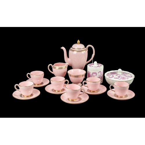 636 - Wedgwood April Pink Tea Set, No. 3278, comprising six cups, saucers, tea pot, milk jug and sugar bow... 