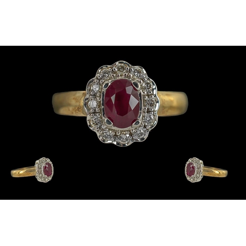 64 - Ladies Attractive 9ct Gold Ruby and Diamond Set Dress Ring, Solid Shank. Full Hallmark to Interior o... 