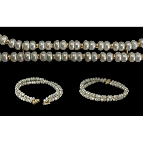 67 - Ladies 9ct Gold Cultured Pearl Set Bracelet with Full Hallmark for 9.375. The Well Matched Pearls of... 