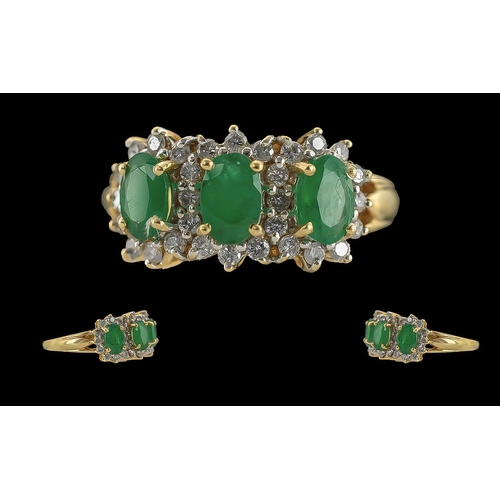 78 - Ladies 18ct Gold Emerald and Diamond Set Dress Ring, Full Hallmark to Interior of Shank, The 3 Well ... 