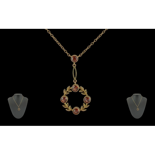 82 - Antique Period - Attractive Ladies 9ct Gold Necklace with Integral 9ct Gold Circular Drop, Set with ... 