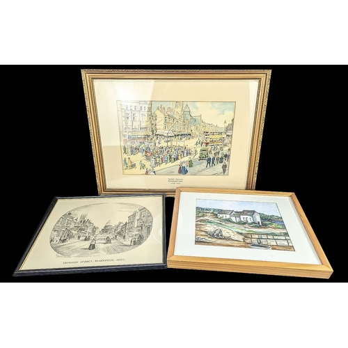 916 - Collection of Four Prints, including Abingdon Street, Blackpool, a beach scene, Talbot Square Blackp... 