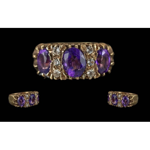 93A - Ladies Pleasing Quality 9ct Gold Diamond and Amethyst Set Ring, Raised Claw Setting and Solid Shank.... 