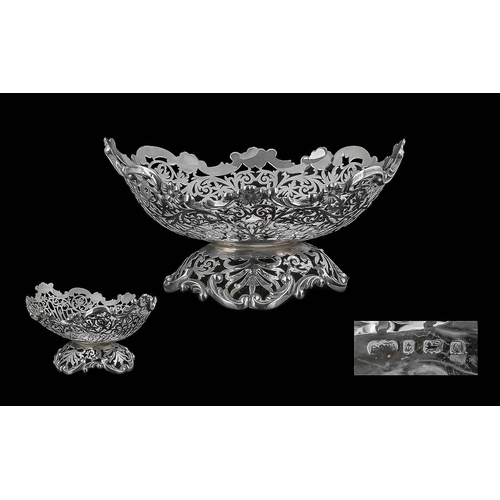 103 - Edwardian Period 1901 - 1910 Elkington Sterling Silver Open Worked and Ornate Footed Bowl, Raised on... 