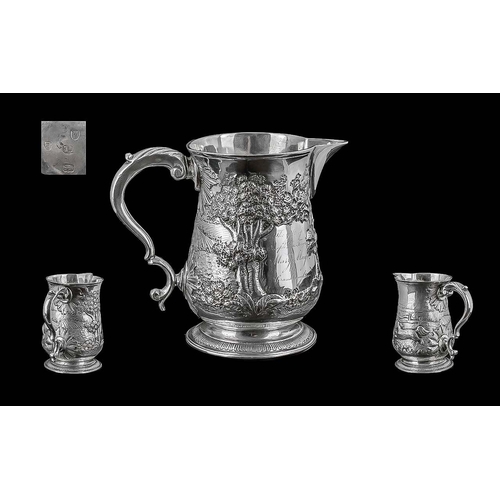 102 - George III Excellent Quality Sterling Silver Small Embossed Jug with Swan Necked Handle and Embossed... 