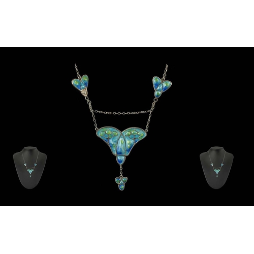 113 - Art Nouveau Silver and Blue Enamel Integral Necklace, Excellent Design / Form - Please Confirm with ... 